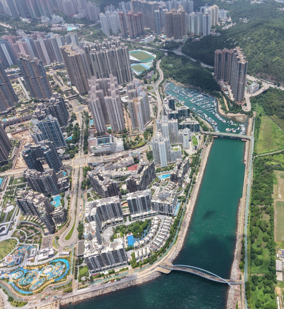 Aerial view of Tseung Kwan O South waterfront and canal