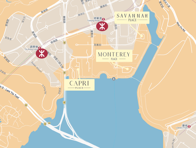 Tseung Kwan O map — Savannah Place, Monterey Place and Capri Place